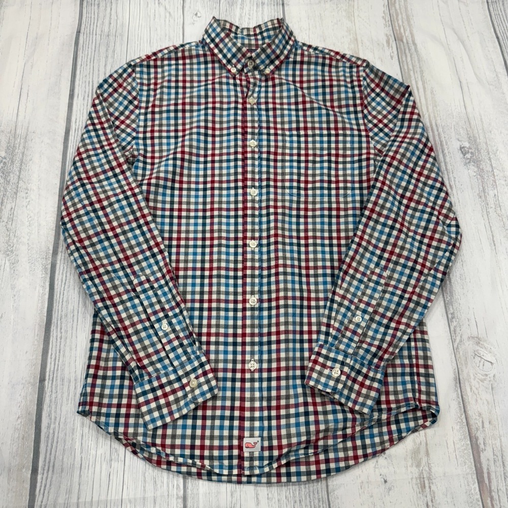 Vineyard Vines Slim Fit Murray Shirt S Button Plaid Red Blue Long Sleeve Mens
